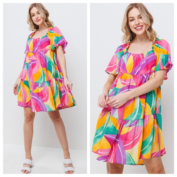 01 Boho Multi Color Print Tiered Woven Dress - Picture 5 of 6